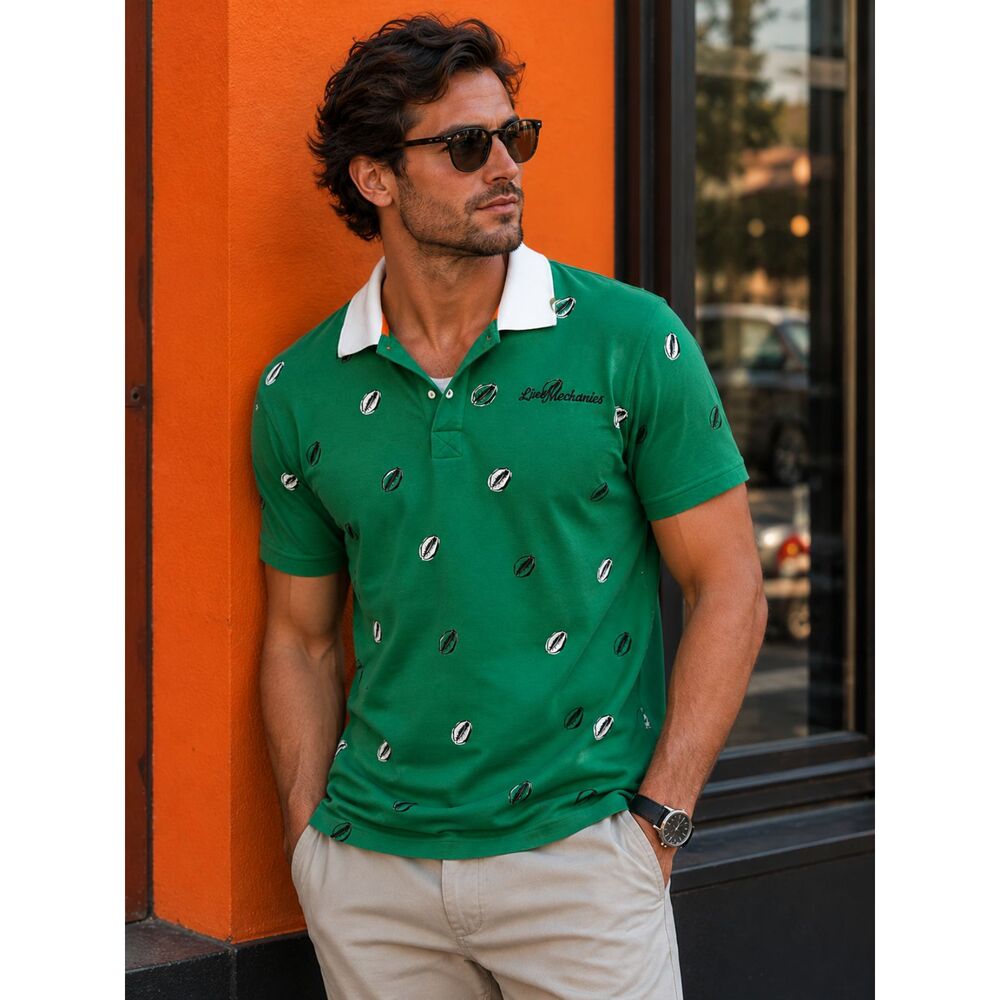 Live Mechanics Cream Supreme Logo Cash Rules Mens Green Graphic Polo Shirt XL